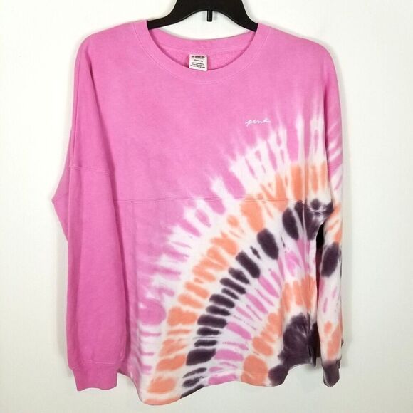 Victorias Secret PINK Women GRAPHIC Oversized TIE DYE Varsity Sweatshirt Sz S - Picture 1 of 5